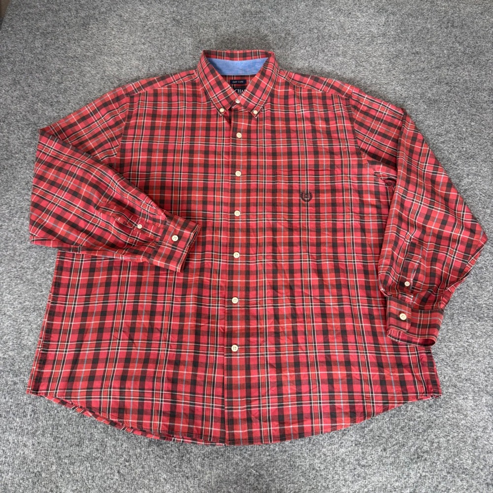 Chaps Mens XXL Red Plaid Long Sleeve Button Up Shirt Cotton Casual Classic Dress